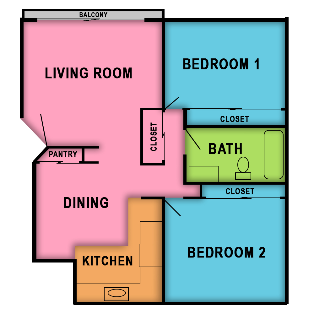 This image is the visual schematic floorplan representation of Plan C at Village Square Apartments.